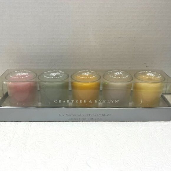 Crabtree & Evelyn Five (5) Fragranced Votives in Glass Candles 1.35"x1.75" NEW - Picture 2 of 14